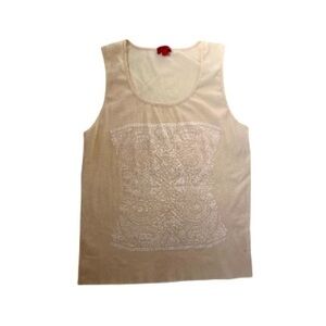 Hugo Boss XL cream beige sheer mesh embroidered tank top Y2K designer item